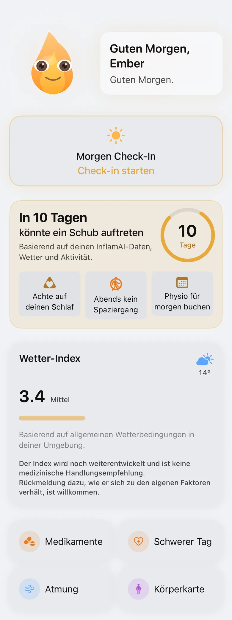 Gerendertes Konzept-Bild einer möglichen späteren InflamAI-Version, Beispieldaten, keine Funktion der App